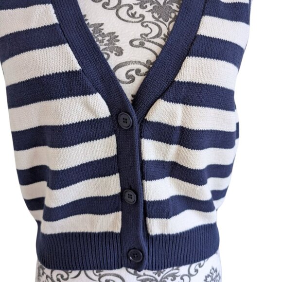 Reformation Zola Sweater Vest Cotton Blue Cream Stripes Buttons Women's Large - Picture 9 of 15